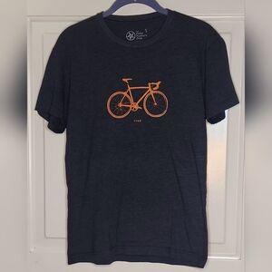 Women's Navy Blue Tee with Orange Bicycle Graphic (18" pit to pit, 26" length)